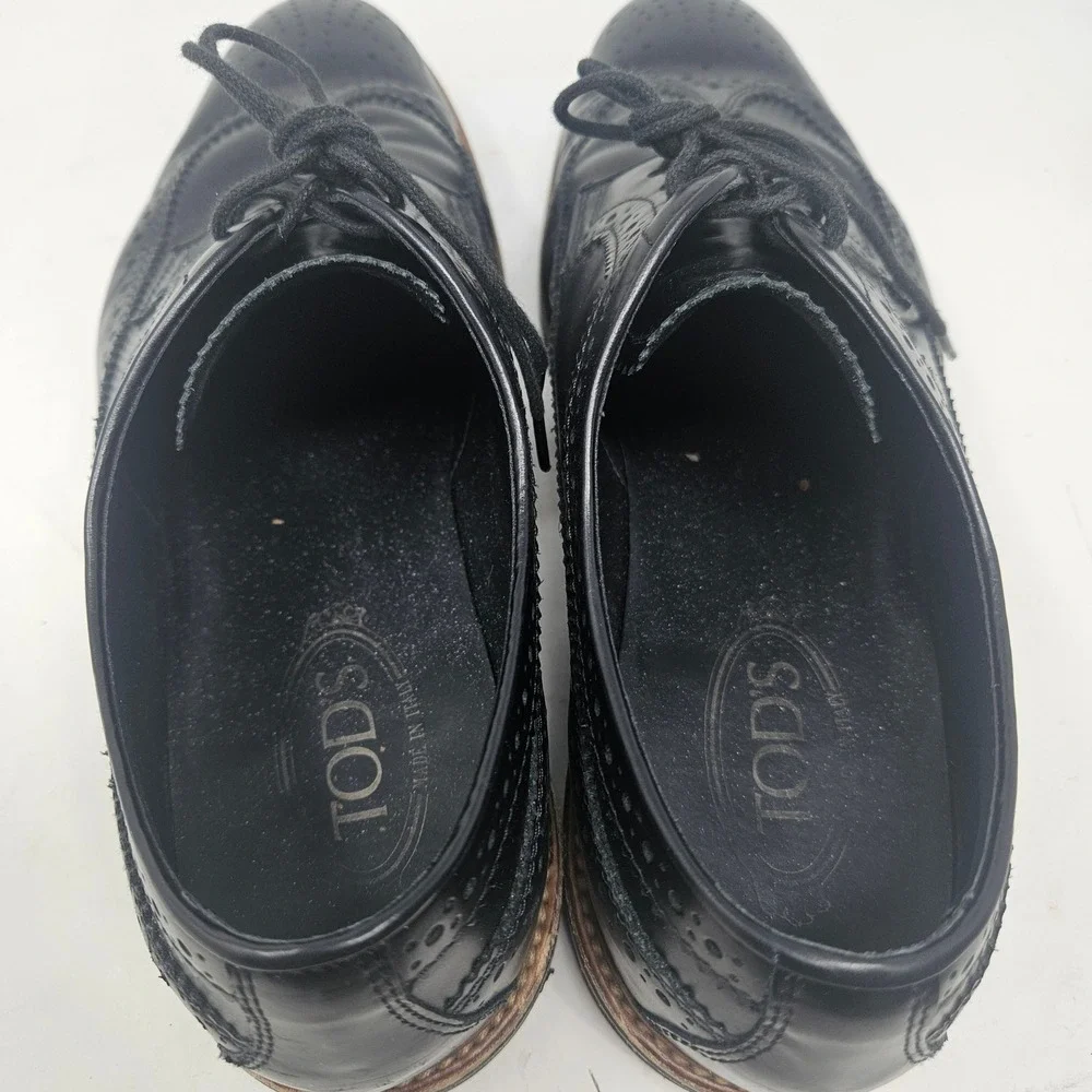 Tods Mens Black Leather Wingtip Brogue Derby Shoes Made in Italy Size 9.5 A